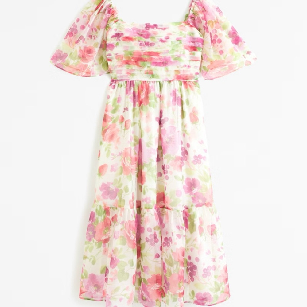 Floral Pink and Green Kids Dress